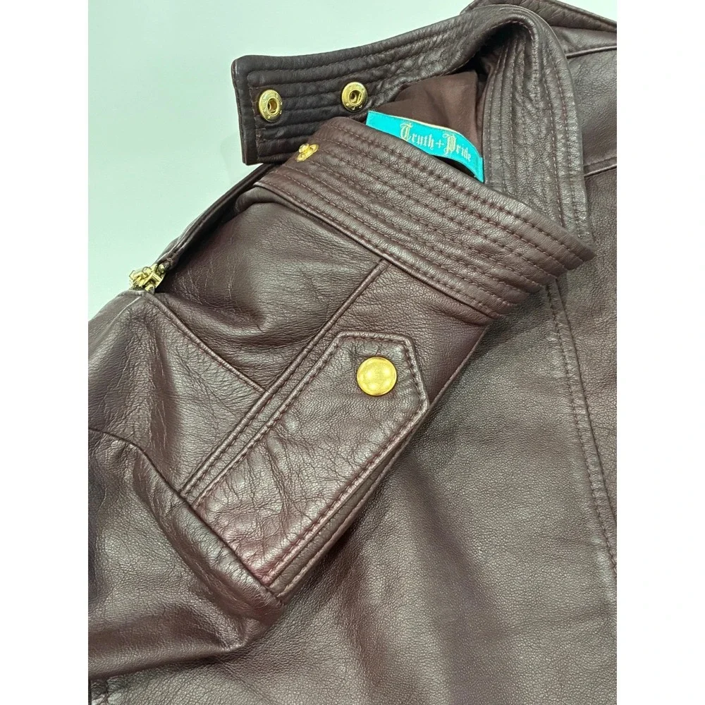 Truth and Pride Burgundy Leather Moto Jacket Womens Medium Asymetrical Zip Lined
